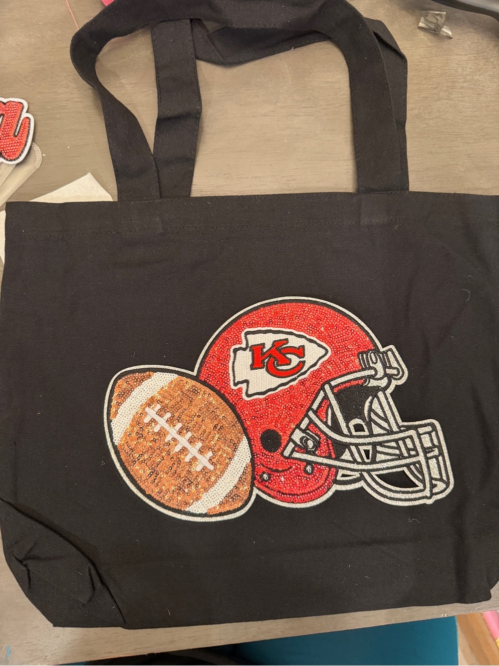 Kansas City Chiefs Sequin Football Tote Bag - Black